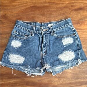 Levi's Blue Distressed Jean Shorts with Raw Hem